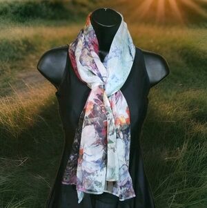 mark. By Avon Sheer Floral Scarf 23"×71" Artistic Floral Painting Style EUC